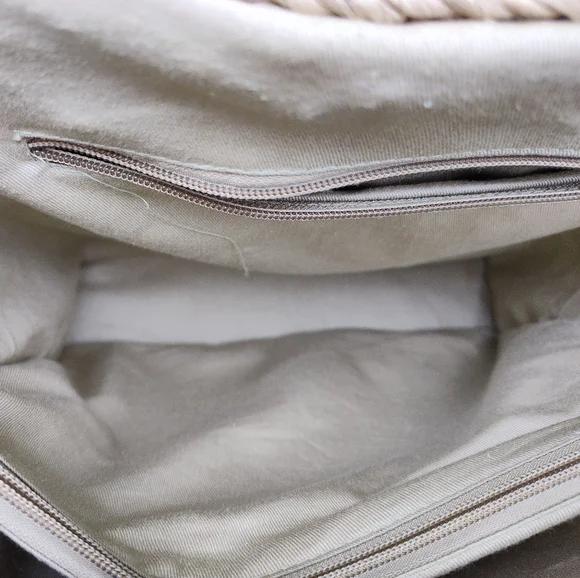 Woven Square Beach Tote Bag Straw Corn Husk Cotton Lined Natural Blue Pink - Picture 13 of 13